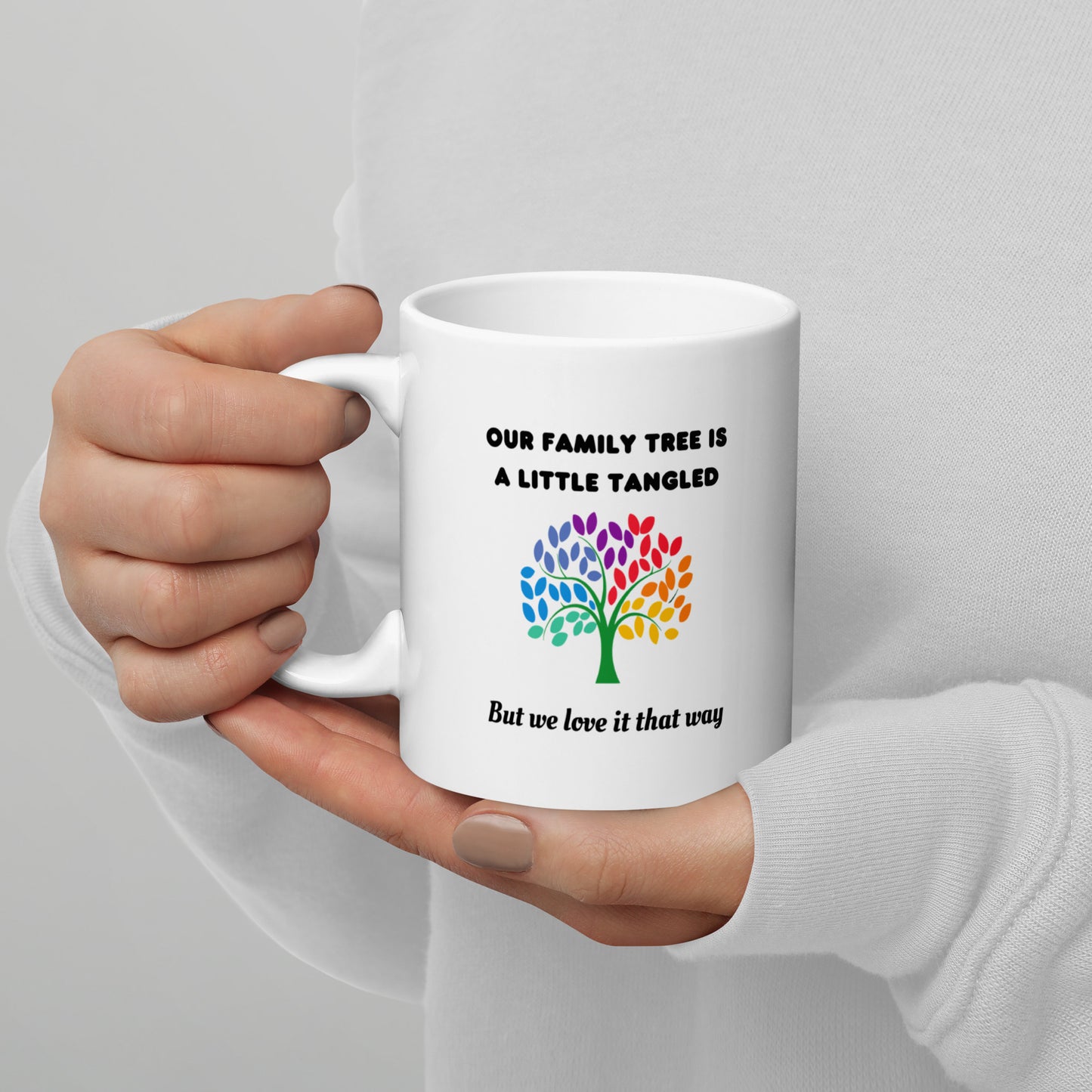 Our Tangled Family Tree White glossy mug